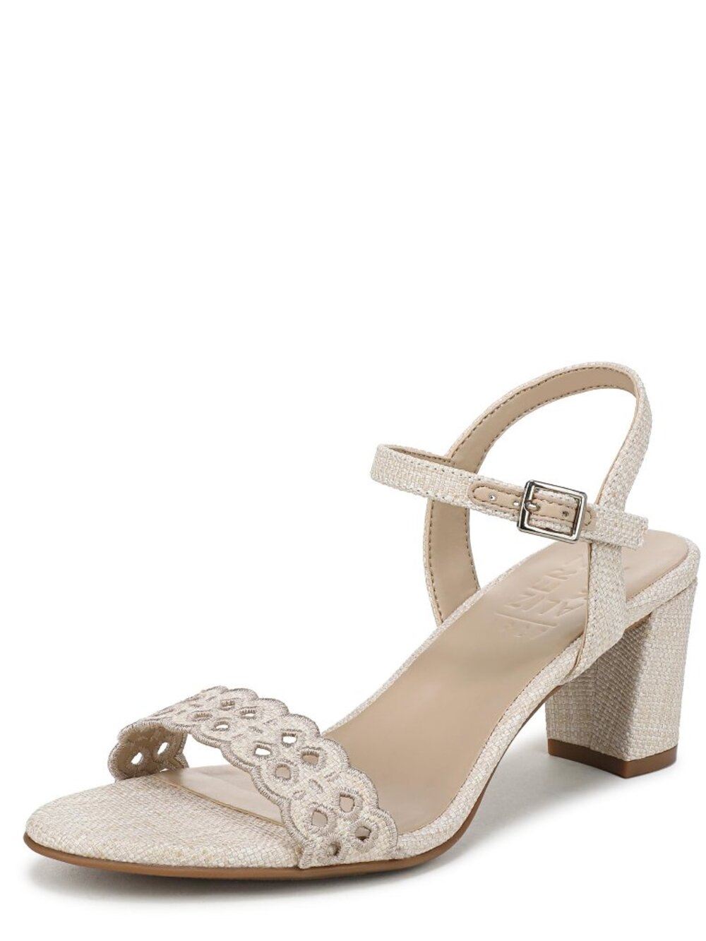 Naturalizer Women's Bristol Heeled Sandal Eggshell White Faux Raffia